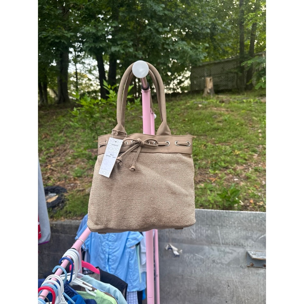 The Sak Bella Woven Handbag Khaki Tan Crochet Tote Bag New